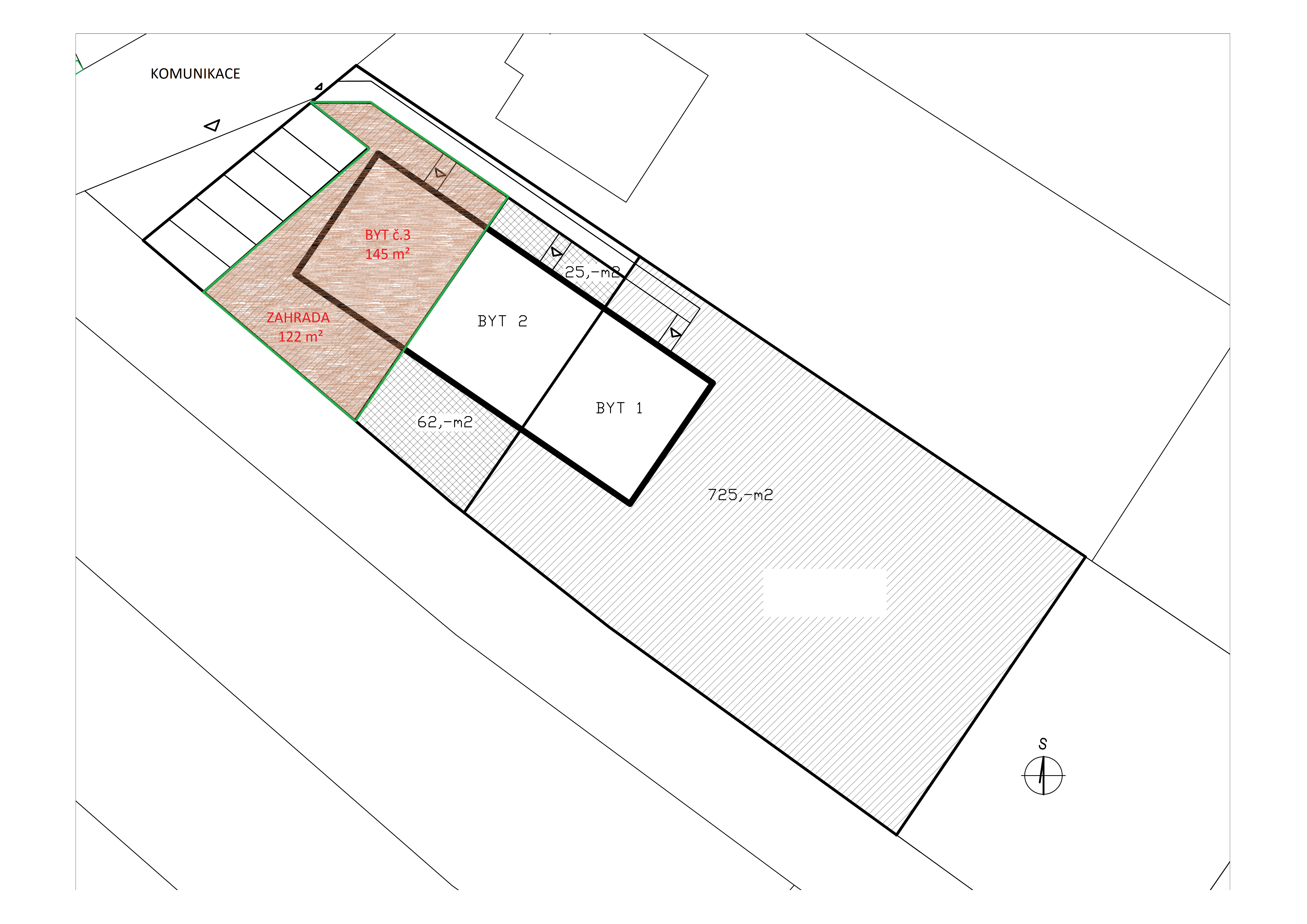 Prodej mezonetových velkometrážních bytů 6+kk se zahrádkou a parkovacím stáním v obci Uherčice, CP 267m²